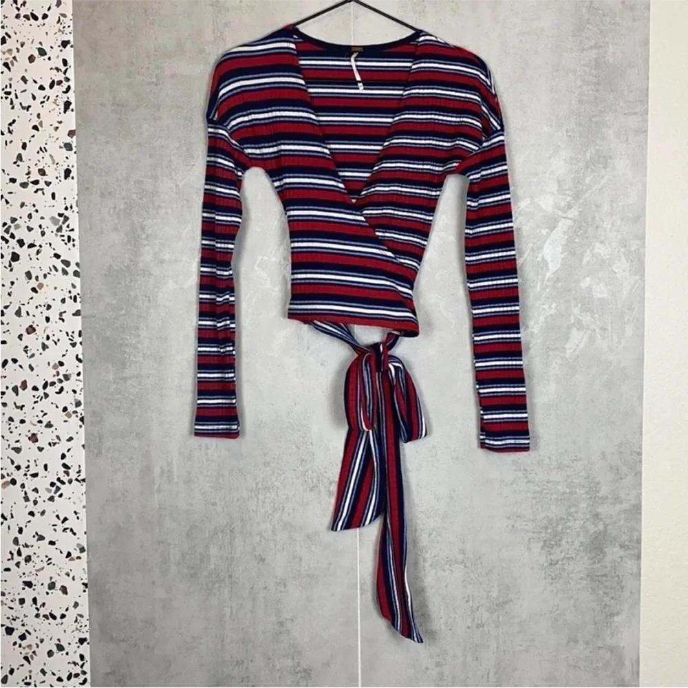 Free People striped wrap front tie top